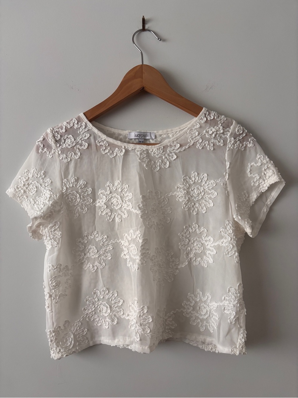 Lucy Paris Cream Embroidered Short-Sleeve Blouse
